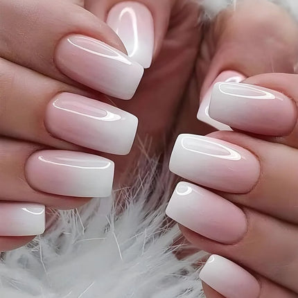 24Pcs Oval Short Pink Press on Nails Simple Ombre Spring False Nail