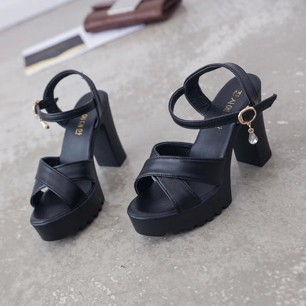 Sandals for Women One Word Summer 2024 Block Heel Ladies Shoes Wedge with Platform Waterproof Footwear Chunky Super-high Beige