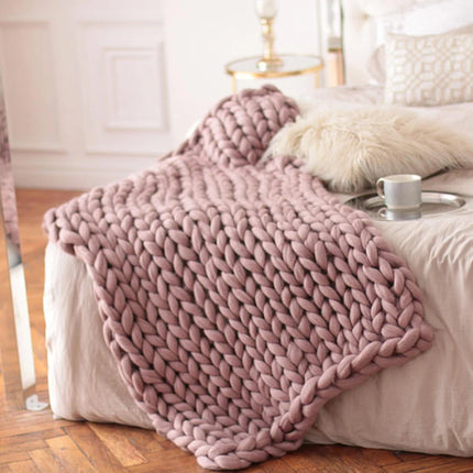 Hand Chunky Knitted Blanket Thick Yarn Merino Wool Bulky Knitting Throw Blankets