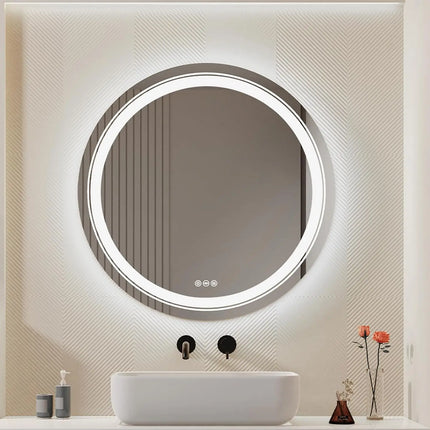 LED Bathroom Mirror 600/800/900MM Round Demisting Makeup Shaving Mirror Front Light + Backlit Wall Vanity Mirror 3 Colour
