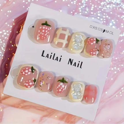 10pcs Pink French Handmade Nails Short French style Handmade Wear Nail for Women&Girl Whitening
