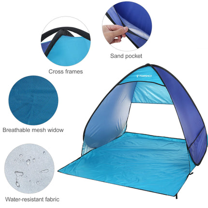 TOMSHOO Pop Up Tent 3-4 Person Outdoor Camping Beach Tent Travel Lightweight Outdoor Beach Shade Sun Shelter Tent Canopy Cabana
