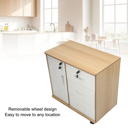 Bedroom Storage Cabinet Bedside Storage Cabinet with Lock Removable Wheels Anti Theft Wood Bedroom End Table for File Document