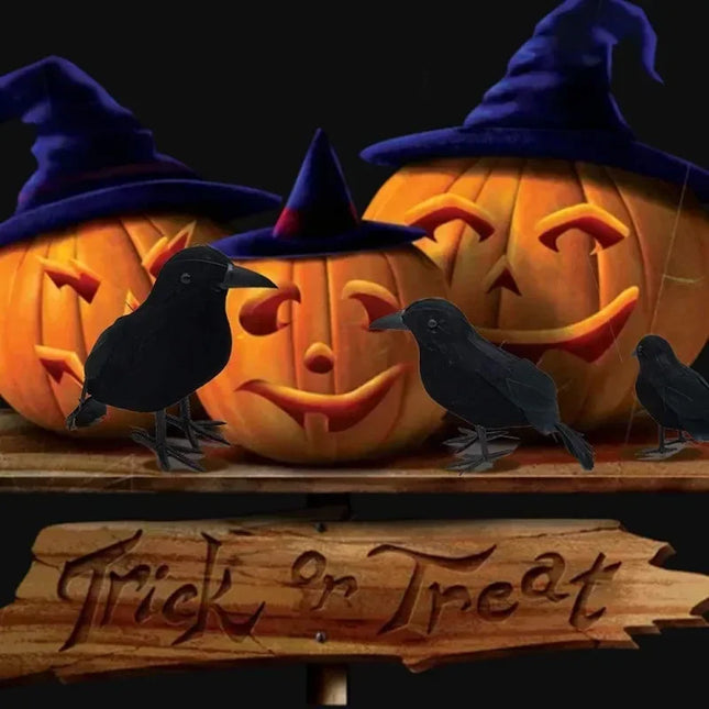 3pcs Realistic Artificial Crows Party Ornament Halloween Decorations