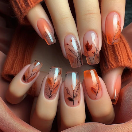 24Pcs Ladder-shaped Ballet False Nails with Glue Stripe Floral Nail