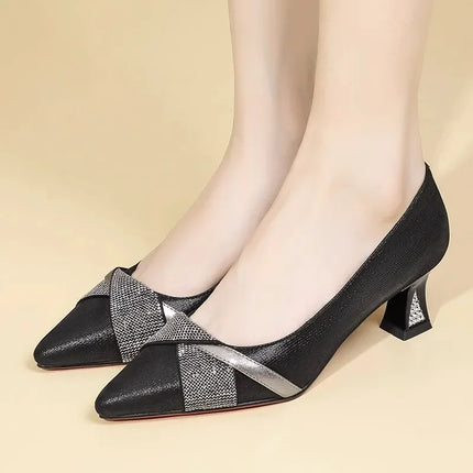 Women Cute Sweet Navy Blue High Quality Floral Crystal Comfort Pumps Lady Fashion Wine Red Heel