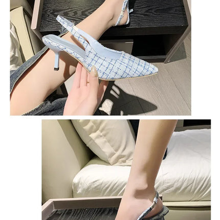Sea Salt Blue Pointed High Heel Sandals for Women Back Hollow Half Headed Single Shoes Fashion Versatile Casual Shoes