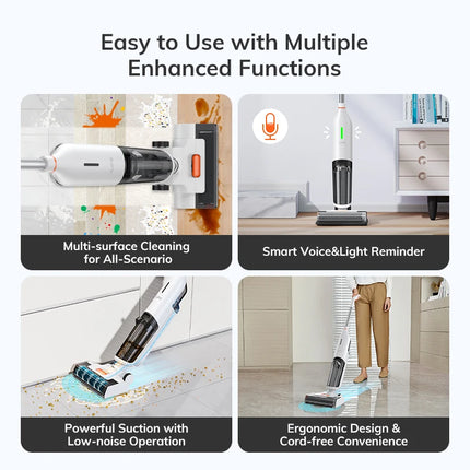 Wireless Wet Dry Smart Mop Washing , 5500Pa Suction, 1 Min Self Cleaning, Large Dual Water Tank