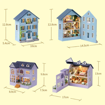 Wooden Doll House Assembly Building Model Pink Princess Villa Architecture Kit 3D