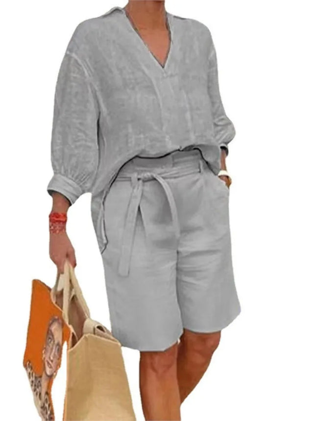 Spring summer cotton and linen shirt long sleeve women's suit Fashion lace up casual pocket five