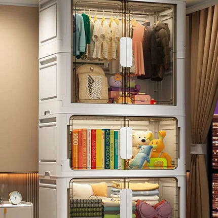 Double Door Open Clothes Storage Organizer with Wheels Foldable Wardrobe Cabinet Baby Cupboard Organizing Box Containers Bin