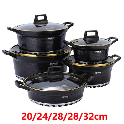DONNOR 10PCS Induction Cookware Set Dishwasher Safe Saucepan Nonstick StockPots with Glass Lids