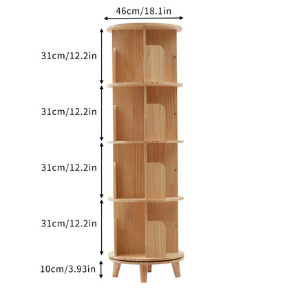 360 Degree Rotating Bookshelf Wood Display Stand Storage Sheves Rack Bookcase 4 Tiers Books Organizer Floorstanding