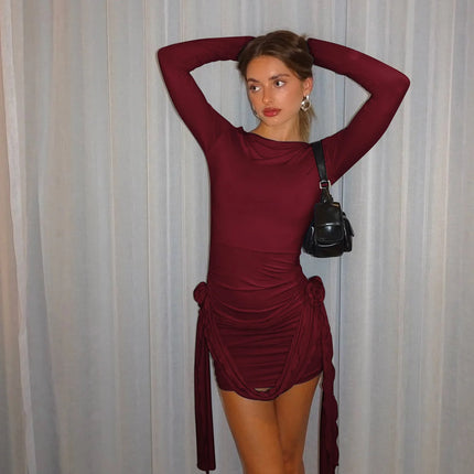 Dulzura Women 2024 Autumn Winter Long Sleeve Party Club Streetwear Bodycon Short Mini Dress Wholesale Items For Business 412422G