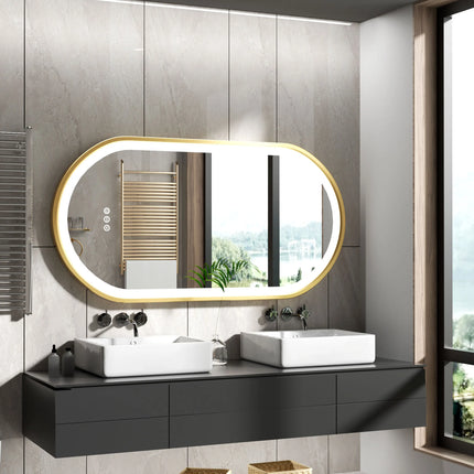 Large LED Oval Bathroom Mirror with Stepless Dimmable Lighted Vanity Mirror for Wall Mounted Vanity with Frame Anti-Fog Memory