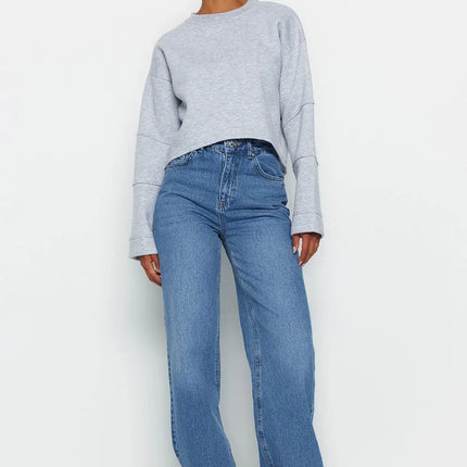 Trendyol TYZA Women's Jeans Casual Beltless Wide Leg Denim Plain Jeans Wide Leg Casual Pants Denim Pants