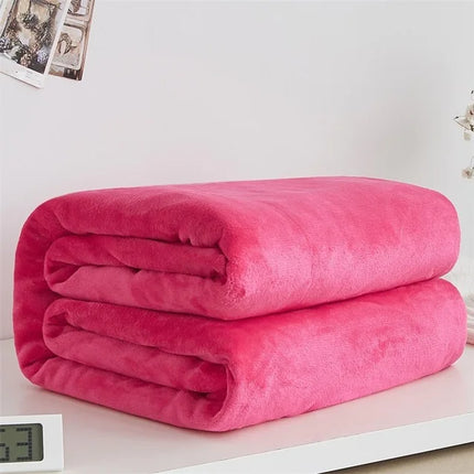 Super Soft Coral Fleece Blanket 220gsm Light Weight Solid Pink Blue