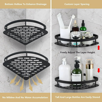 Bathroom Storage Rack No Drill Shelves Wall Mounted Corner Shelf Shower Holder For WC Shampoo