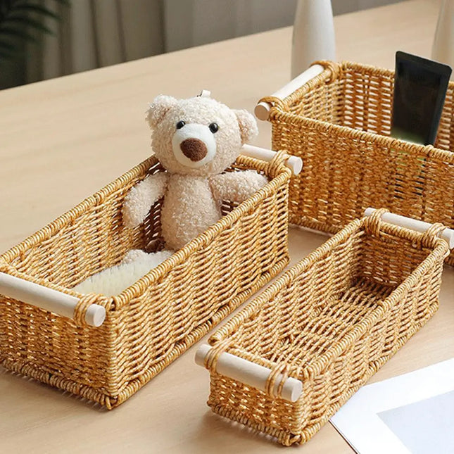 Rattan Storage Basket Wicker Storage Baskets for Shelves Desktop Wicker Baskets for Storage Woven Baskets S/M/L Sizes