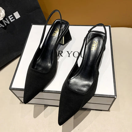 Summer New Pointed Solid Color Simple Shallow Mouth Comfortable Women's Outwear Back Strap Fashion Sandals Women