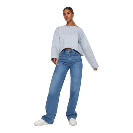 Trendyol TYZA Women's Jeans Casual Beltless Wide Leg Denim Plain Jeans Wide Leg Casual Pants Denim Pants