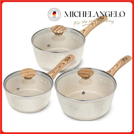 MICHELANGELO 3pcs Soup pot set Nonstick Granite Coating Saucepans with Lid Stockpot