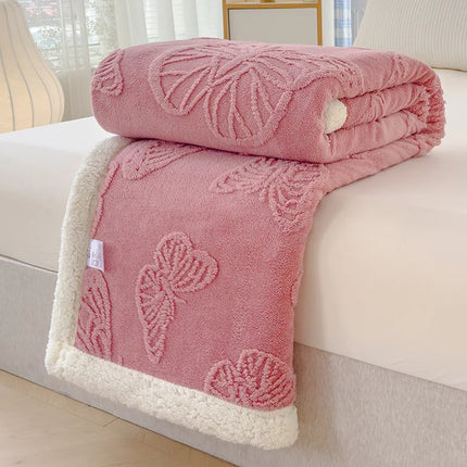 Butterfly Jacquard Taf Fleece Blanket with Exquisite 3D Butterfly Thick Warm Faux