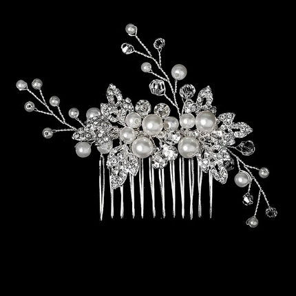 New Silver Alloy Hair Comb Handmade Pearls Rhinestones Fashion Metal Headpiece Elegant Hair Jewellery Accessory For Women