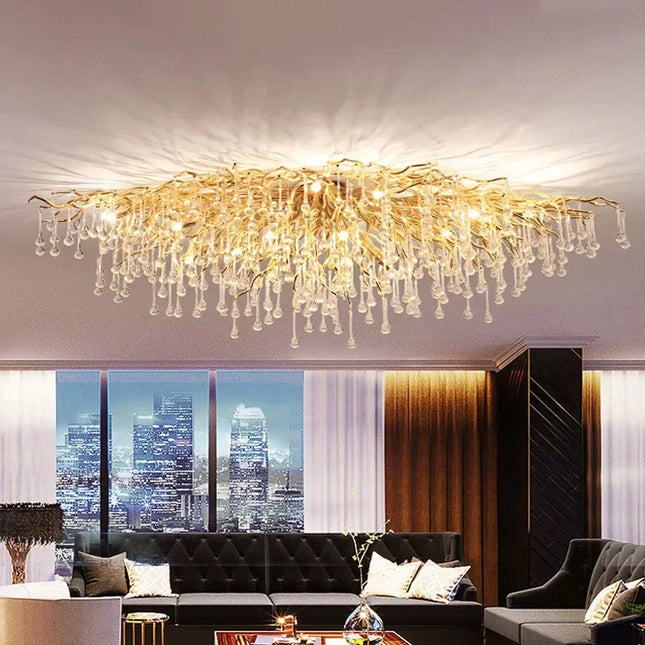 Gold ceiling light chandelier modern hotel bedroom dining room living room home interior glossy Led luxury chandelier