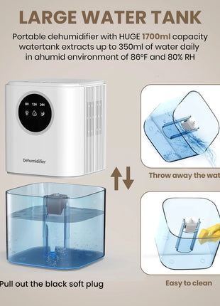 Portable Dehumidifier With 35 Ounces Capacity, Silent Operation, With Romantic Colorful Lights, Timer Switch