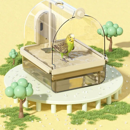 Clear Hanging Bird Bath Automatic Water Circulation Bath Shower For Bird Easy to clean Space Saving Design Bird Cage Accessory