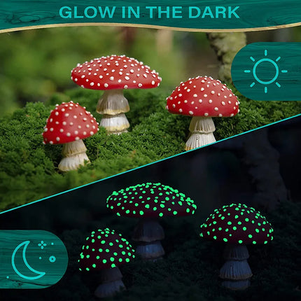 1/3pcs Mini Glow In The Dark Mini Mushroom Ornament Resin Crafts Fairy