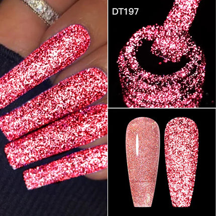 MEET ACROSS Sparkling Rose Pink Reflective Glitter Gel Nail Polish