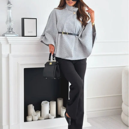 Elegant Autumn Solid Jackets Fashion Women Single Breasted Batwing Sleeve Thick New Coats Casual Loose Office Lady Chic jacket