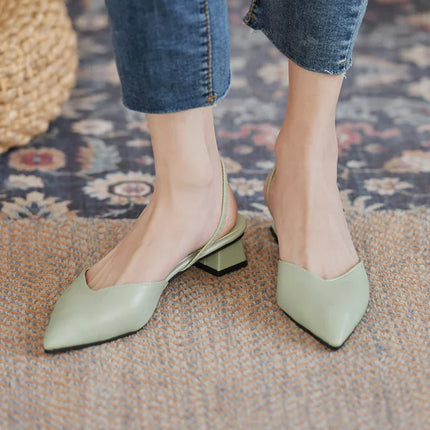 New Fashion Summer Women Pumps Woman Buckle Beige Single Shoes Square Heels Comfortable Dress Party Shoes