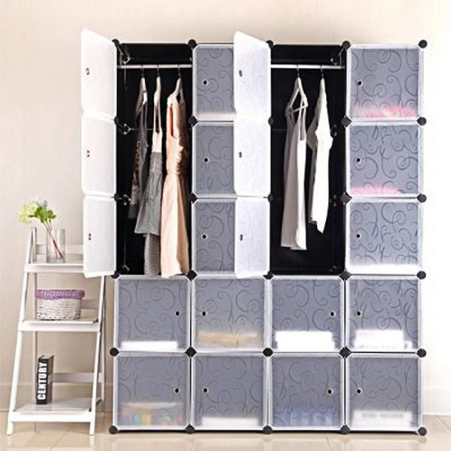 Wardrobe shoe cabinet storage cabinet,  20 cubes wardrobe with 2 clothes rails, stackable folding wardrobe, for bedroom clothes