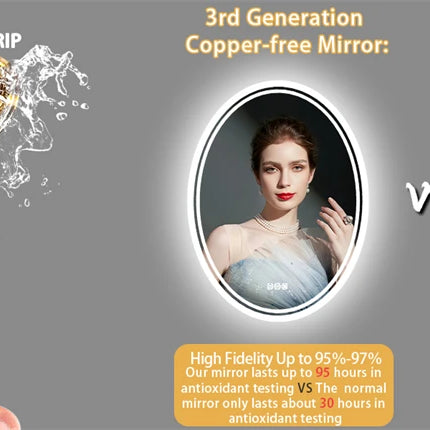 LED Lightd Bathroom Mirror Oval Illuminated Wall Vanity Mirror with Anti-Fog 3 Lighting Memory Function Backlit Makeup Mirror