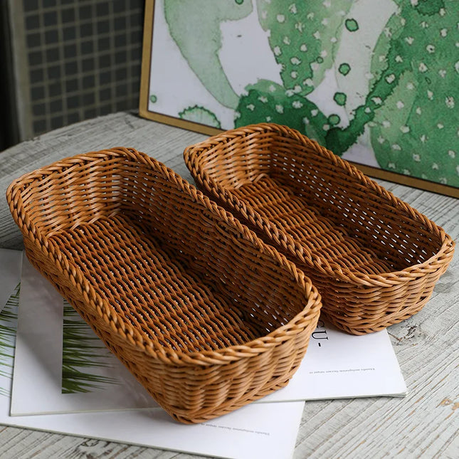 Imitation Rattan Hotel Restaurant Knife And Fork Basket Chopstick Storage Box Seasoning Jar Storage Basket Woven Basket