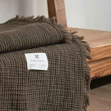 Cotton Blankets Four Layers Of Gauze Sofa Cover Blanket With Tassel AB