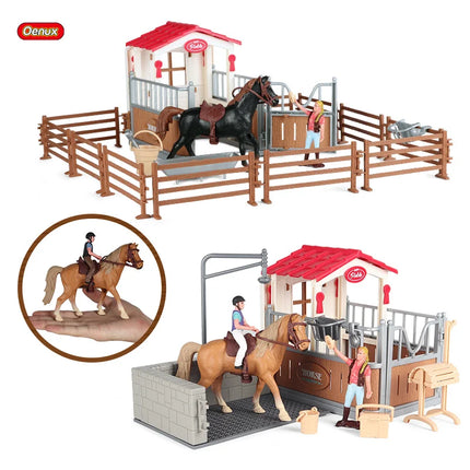 Farm Stable House Model Action Figures Emulational Horseman Horse Animals e Cute Educational Kids Toy Gift