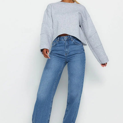 Trendyol TYZA Women's Jeans Casual Beltless Wide Leg Denim Plain Jeans Wide Leg Casual Pants Denim Pants