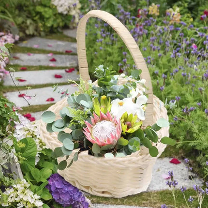 Rattan Basket With Handle Handheld Woven Basket Woven Mini Hand-Carried Basket Rattan Woven Small Flower Basket For Wedding