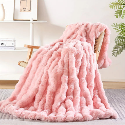 Rabbit Fleece Blanket Solid Color Faux Fur Plush Blanket Soft Warm Throw Blanket