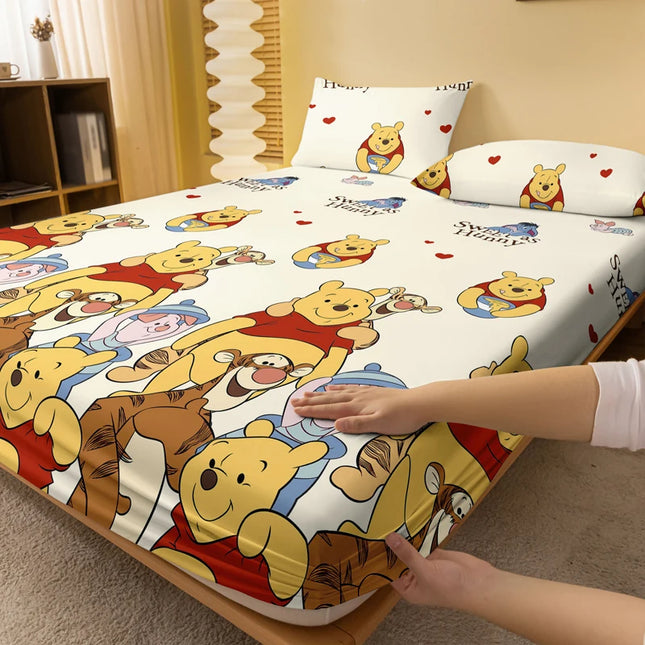 1 cartoon cute Winnie the Pooh pattern digital printed frosted Fitted Sheett,bedroom printed bed cover,bedding(No pillowcase)