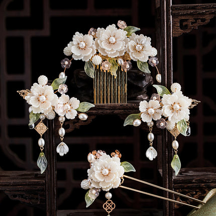 Chinese Hanfu Hair Accessories Set Long Tassel Vintage Hairpins Flower Handmade Hair Sticks For Women Traditional Retro Jewelry