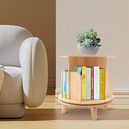 360 Rotating Wooden Bookshelf Livingroom Storage Rack Floor Standing Bookcase for Kids&Adults
