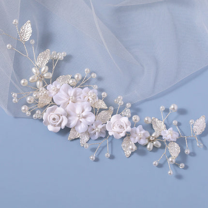 1Pc Flower Bride Wedding Hair Vine Pearl Bridal Hair Piece Leaf Hair Accessories Rhinestone Headband for Women and Girls
