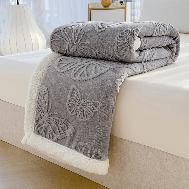 Butterfly Jacquard Taf Fleece Blanket with Exquisite 3D Butterfly Thick Warm Faux