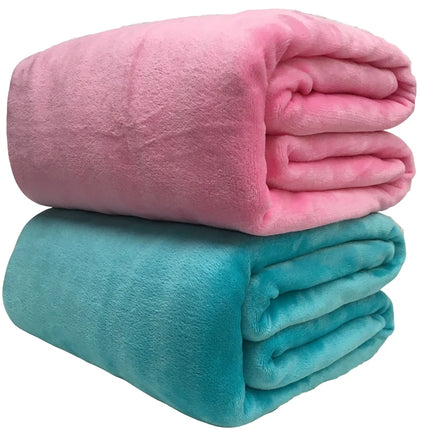 Super Soft Coral Fleece Blanket 220gsm Light Weight Solid Pink Blue