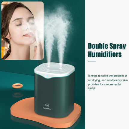 2L Double Spray Humidifiers with LED light Cool Mist Auto Shut-Off Humidifier Portable Desk Humidifiers for Bedroom Home Room